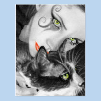 Gothic Girl Kitty Postcard postcards