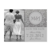 Gothic Grey on Grey Flourish Save the Date Postcard