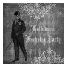 Gothic Halloween Groom Shabby Chic Bachelor Party Personalized Announcement