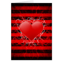 Gothic punk emo red heart with black stripes greeting cards
