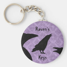 Gothic ravens black and purple add your name key chains