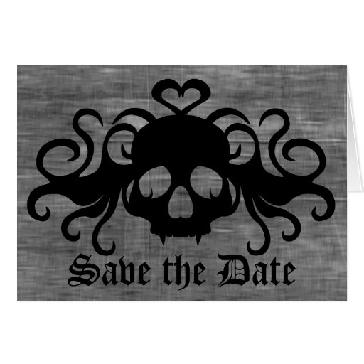 Gothic save the date fanged vampire skull card