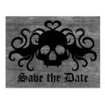 Gothic save the date fanged vampire skull post cards