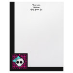 Gothic skull with blue blow on black and fuschia