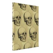 Gothic Skulls Skeleton Halloween Pattern in Browns Stretched Canvas Print