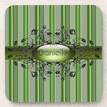 Gothic stripes jive green Cork Coaster