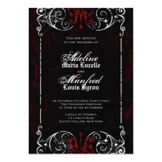 Gothic Victorian Spooky Red, Black & White Wedding Card