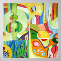Gouache faded colours abstract drawing flabby moon posters