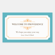 Graceful border orange blue out of town gift bag stickers