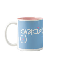 Gracias blue with pink dots mug