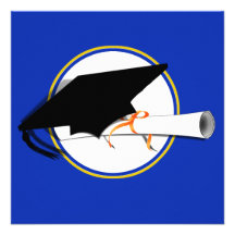 Grad Cap Tilt w/ School Colours Blue And Gold Custom Announcements