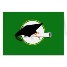 Grad Cap Tilt w/ School Colours Green and Gold Greeting Cards