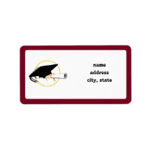 Grad Cap Tilt w/ School Colours Red And Gold Address Labels