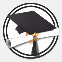 Grad Cap w/Diploma - Black & White Stickers
