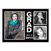 GRAD Three Photographs Modern Style Black White Personalized Invitations
