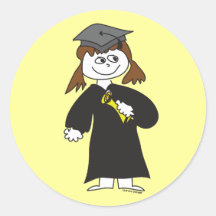 Graduate, Brunette Female Round Sticker