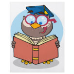 graduate owl reading a book cartoon flyers