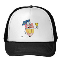Graduate Pencil Cartoon Character Ringing A Bell Hat