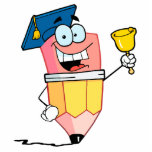 graduate pencil cartoon ringing a bell photo sculptures