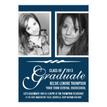 Graduate Script Double Grad Photo Dark Blue Announcements