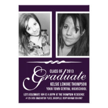Graduate Script Double Grad Photo Dark Purple Personalized Announcements