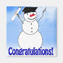 Graduating Snowman With Diploma Magnet