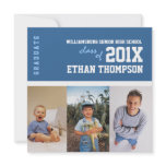 Graduation Announcement 3 Photo Collage in Blue