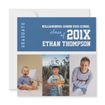 Graduation Announcement 3 Photo Collage in Blue
