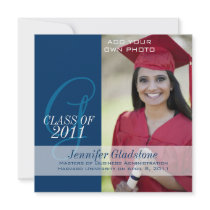 Graduation Announcement Monogram Name Photo Blue