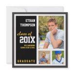 Graduation Announcement with 3 Photos Black Gold