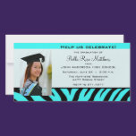 Graduation Aqua Zebra Photo Card photo cards