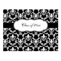 Graduation Black Damask Postcard