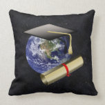 Graduation Cap, Earth w/diploma - Star Background pillows