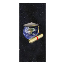 Graduation Cap, Earth w/diploma - Star Background Full Color Rack Card