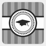 Graduation Cap Stripes Label (Grey) Square Sticker