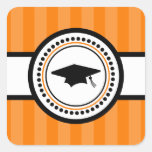 Graduation Cap Stripes Label (Orange) Square Sticker