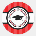 Graduation Cap Stripes Label (Red) Round Sticker
