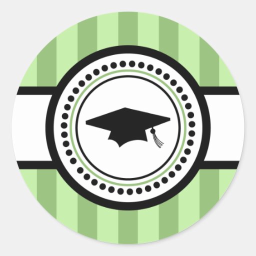 Graduation Cap Stripes Label (Sage Green) Round Stickers