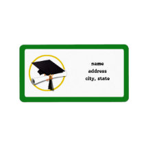 Graduation Cap w/Diploma - Green Background Address Labels