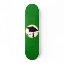 Graduation Cap w/Diploma - Green Background Skateboard Decks