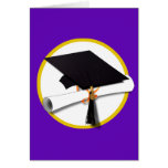 Graduation Cap w/Diploma - Purple Background Card