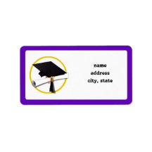 Graduation Cap w/Diploma - Purple Background Labels