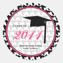 Graduation Class Of 2011 Houndstooth & Pink Round Sticker