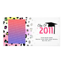 Graduation Class Of 2011 Neon Leopard Print Photo Card Template