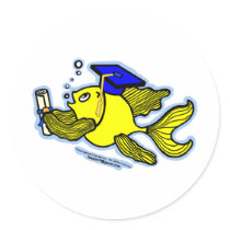 Graduation Fish Graduate fish Diploma Round Sticker