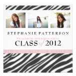 Graduation Glamour Girl Zebra Print with Pink Invitation