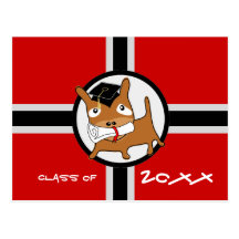 Graduation Invitation Postcard Puppy Red 1