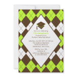 Graduation Invitation Preppy Brown & Green Argyle