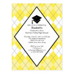 Graduation Invitation Preppy Yellow Argyle Postcards