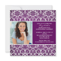 Graduation Invitation with Photo Purple Damask